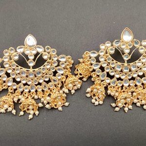 New Pakistani Indian 1% gold plated heavy Kundan earrings